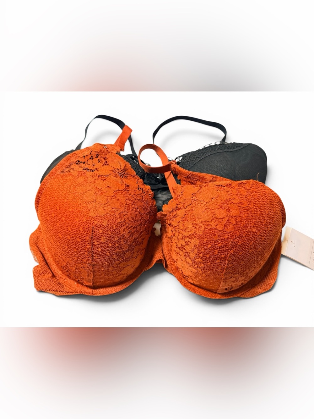 Lace Push-Up Bras - Vibrant Orange and Black